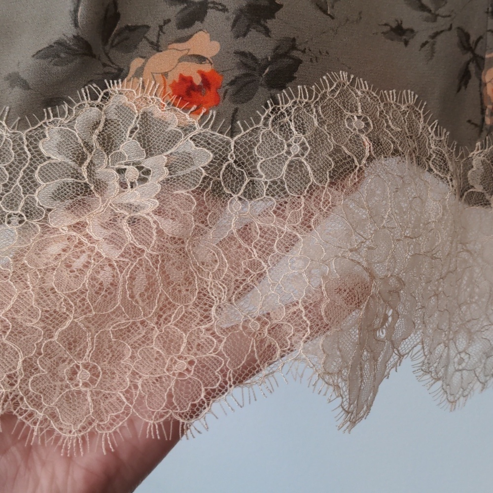 The Kooples Silk Floral Button Down Lace Hem Blouse xs - Picture 6 of 10